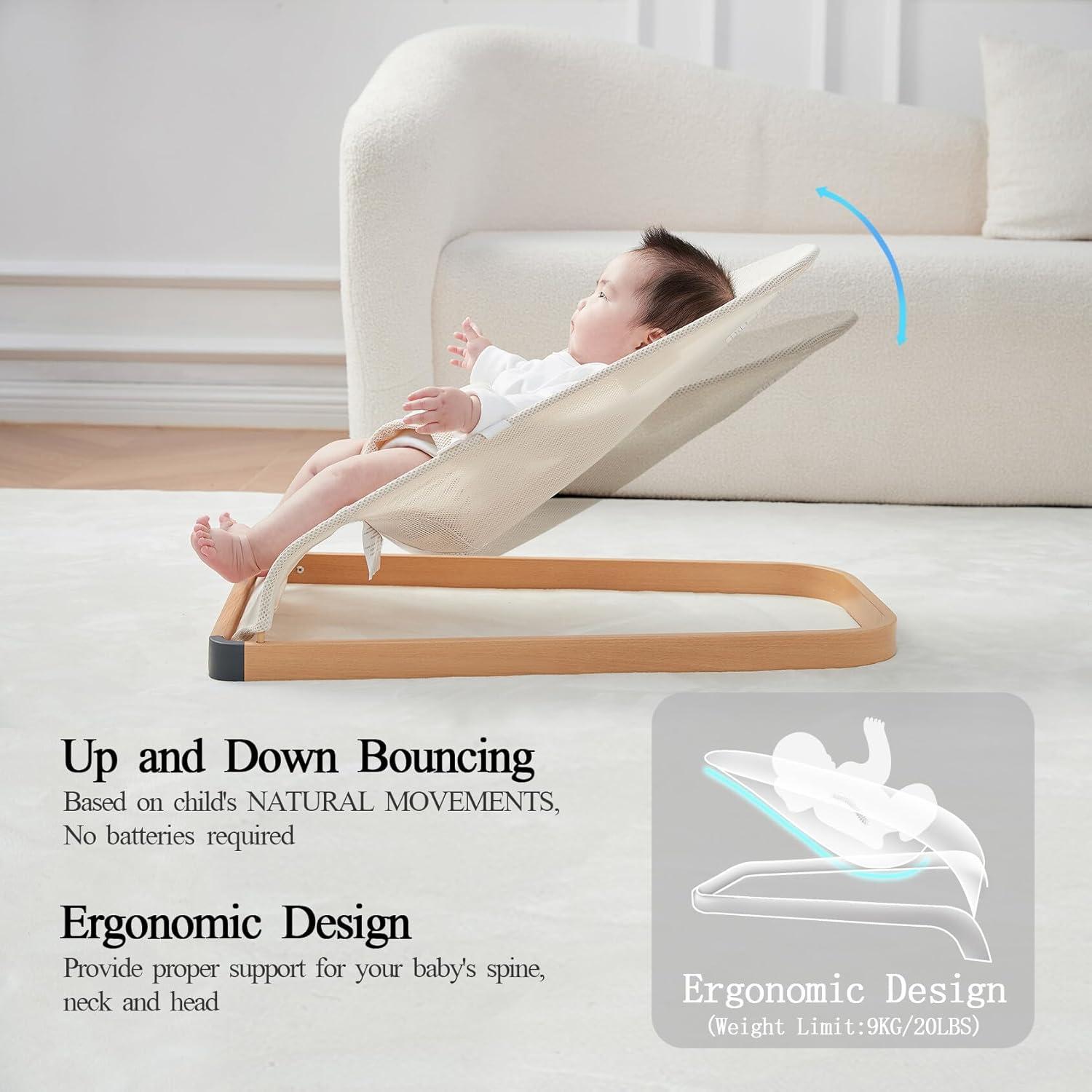 Silla de rebote portátil ANGELOGJGT para bebés - Beige