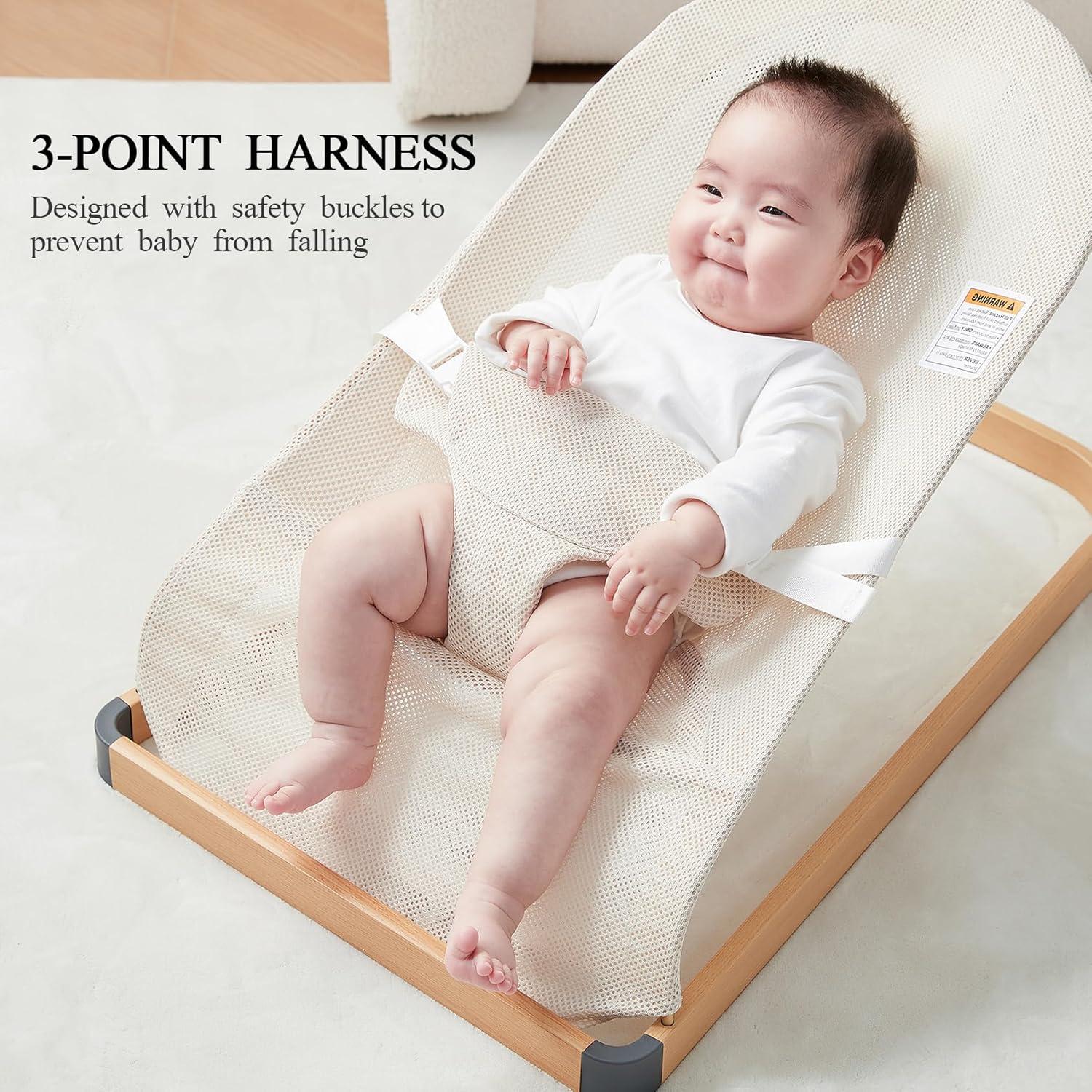 Silla de rebote portátil ANGELOGJGT para bebés - Beige