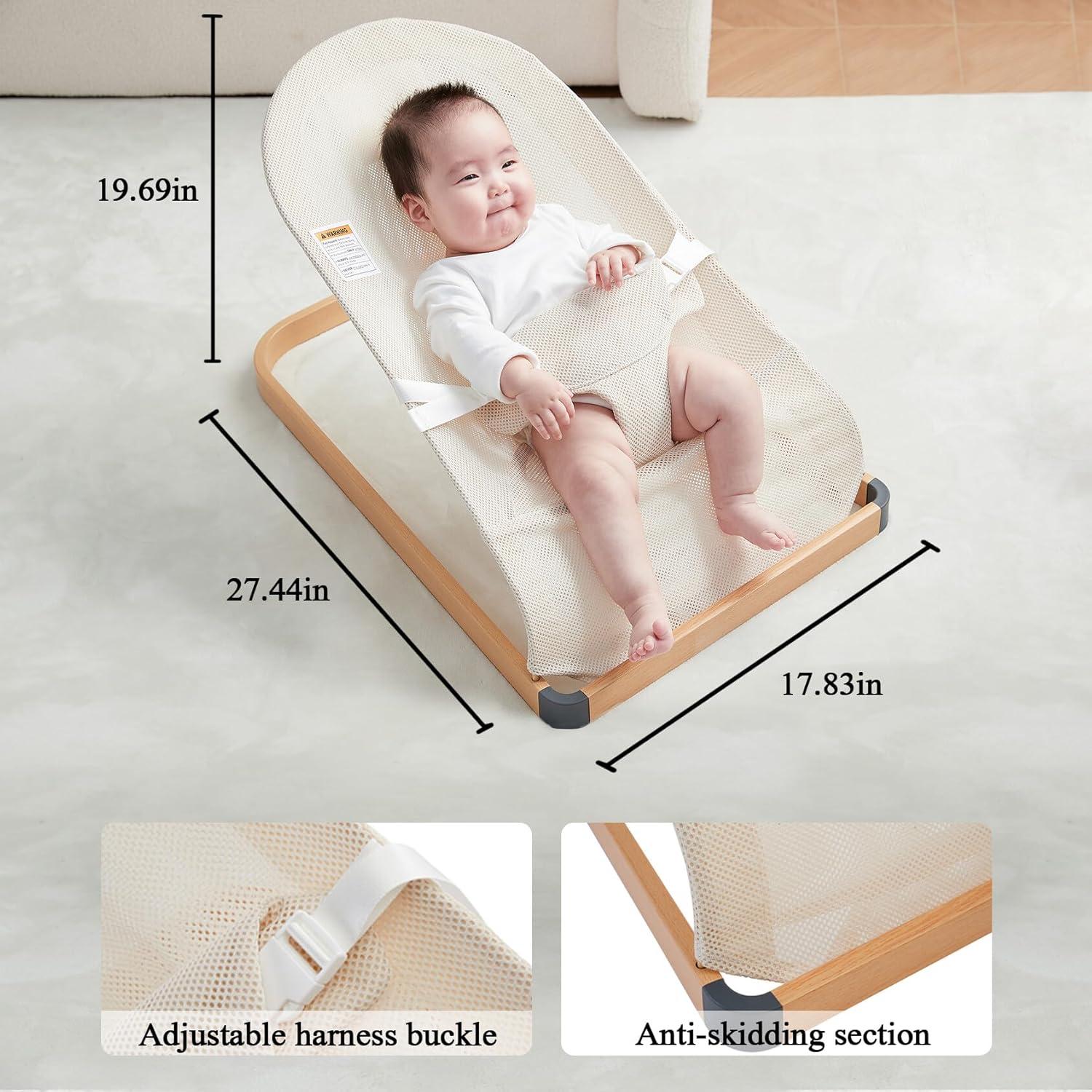 Silla de rebote portátil ANGELOGJGT para bebés - Beige