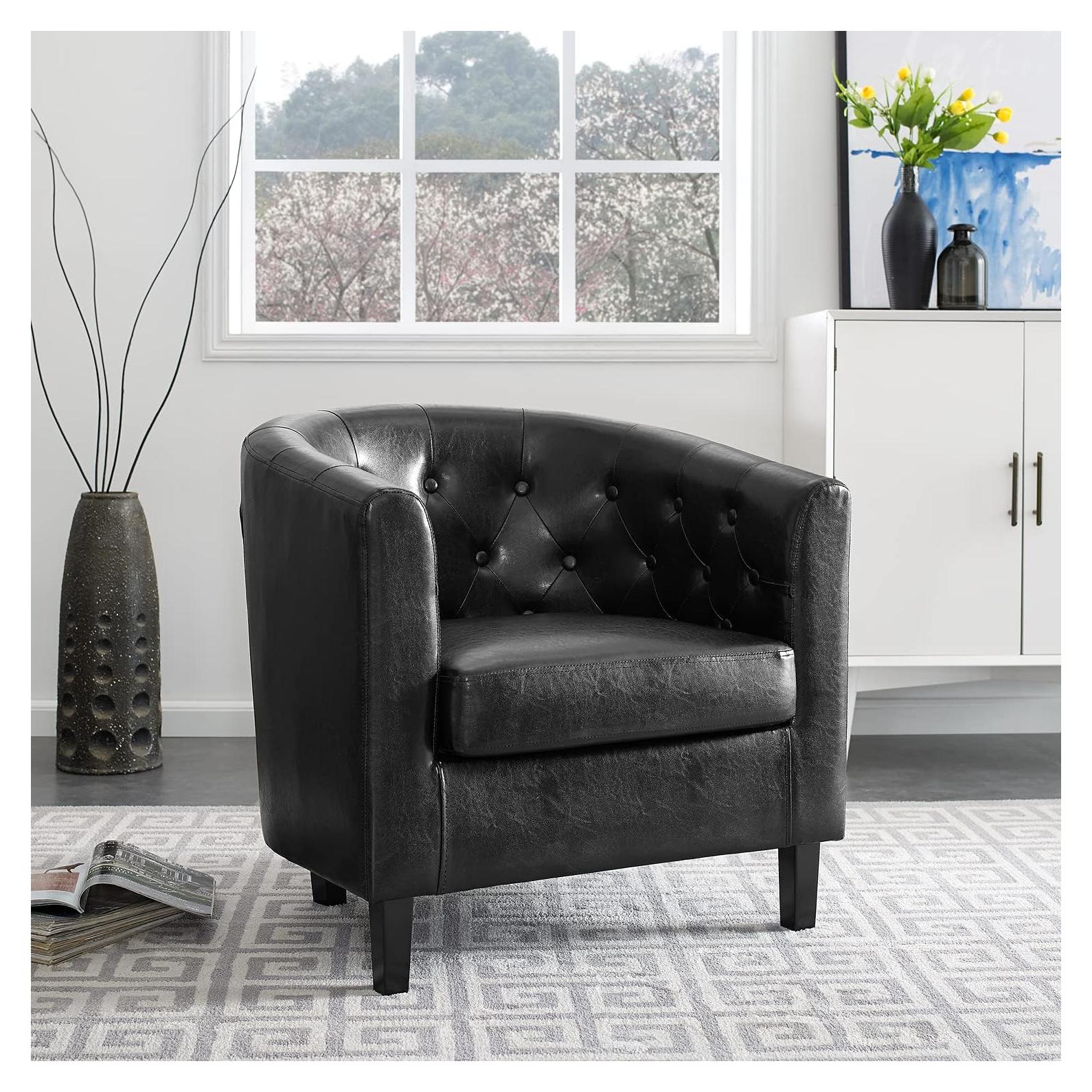 Silla de Acento Emma Naomi Home - Cuero Sintético Negro