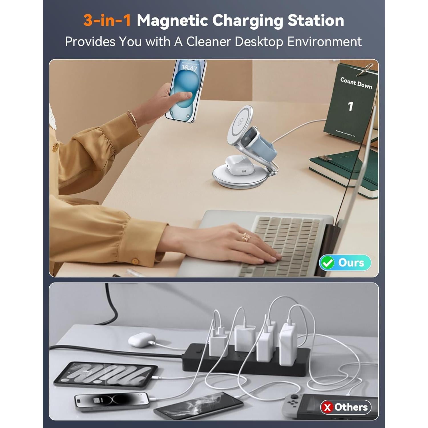 Cargador Inalámbrico 3 en 1 Iseyyox para iPhone y Apple Watch