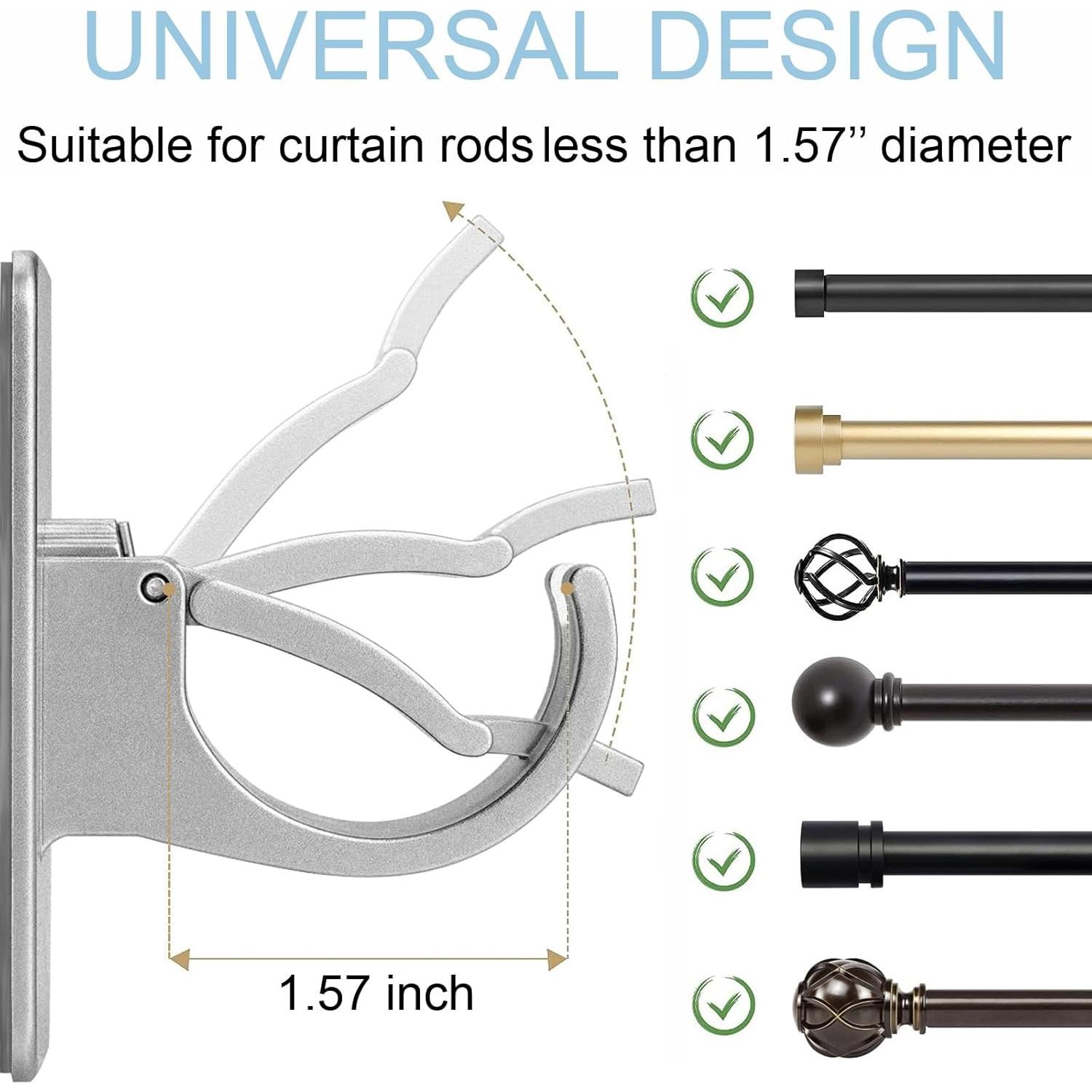 Soporte de Barra de Cortina Autoadhesivo Cadorasty 4 Pcs Plata