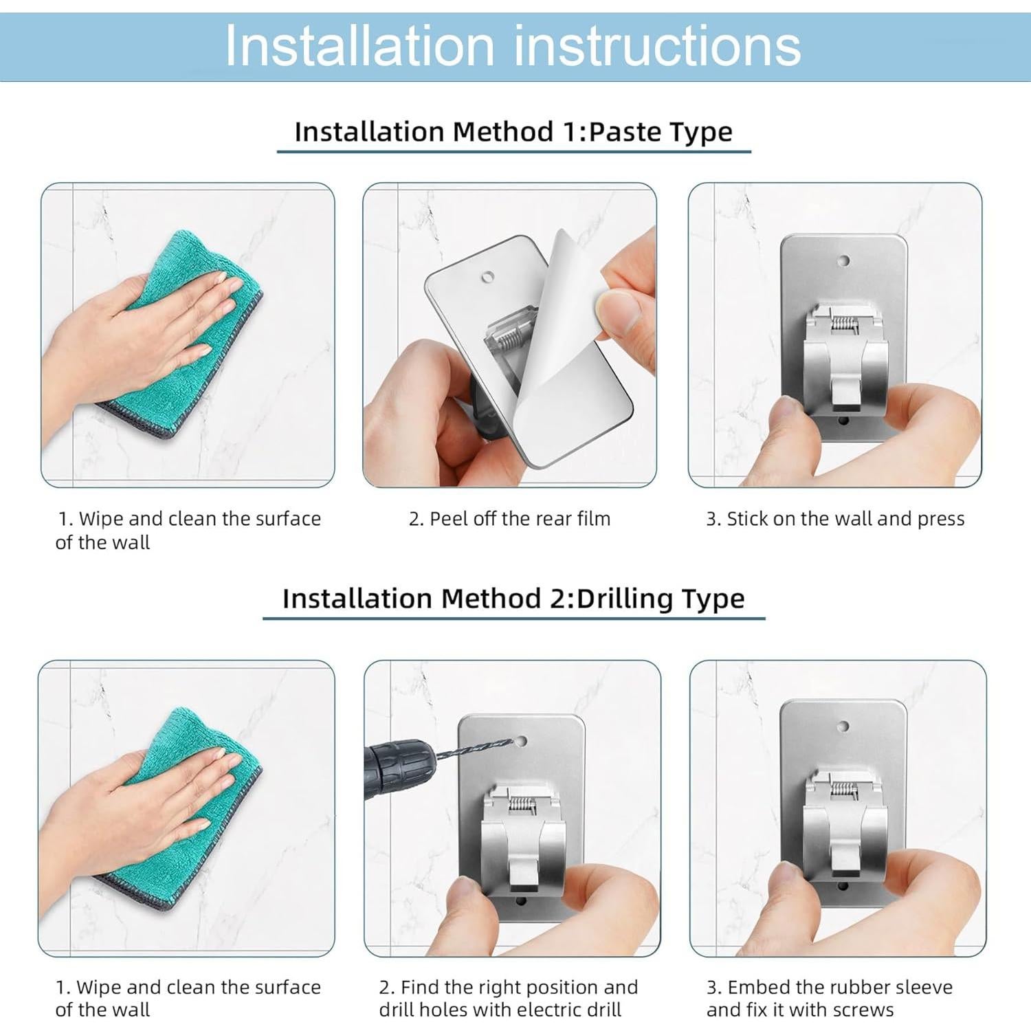 Soporte de Barra de Cortina Autoadhesivo Cadorasty 4 Pcs Plata