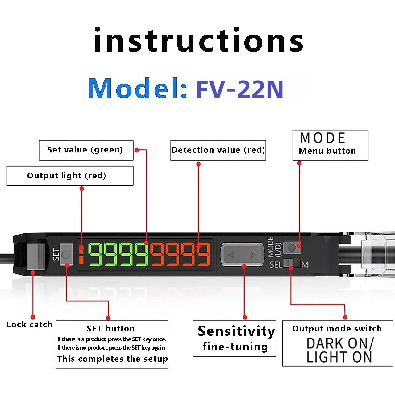 Amplificador de fibra óptica AKINLOAF FV-22N, sensor de proximidad
