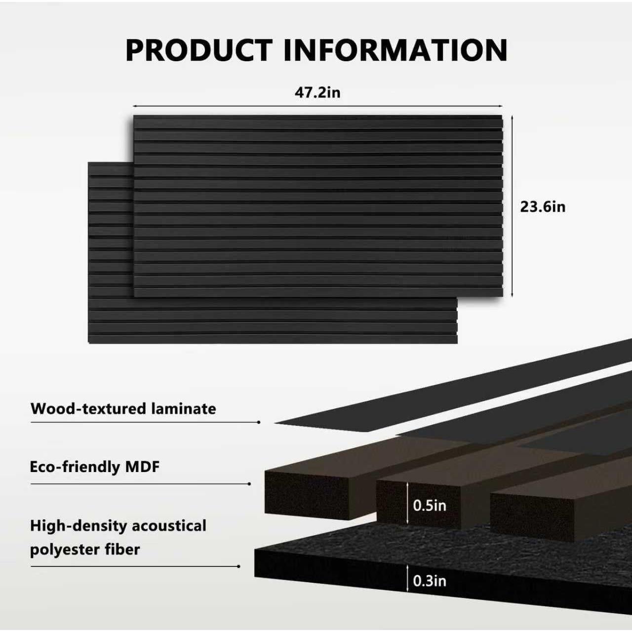 Paquete de 2 Paneles Acústicos de Madera NOOOZA 120x60 cm Negro