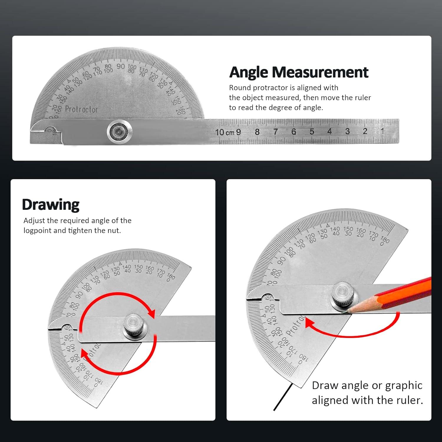 Transportador de Ángulo 0-180° Acero Inoxidable 10 cm Doble Brazo
