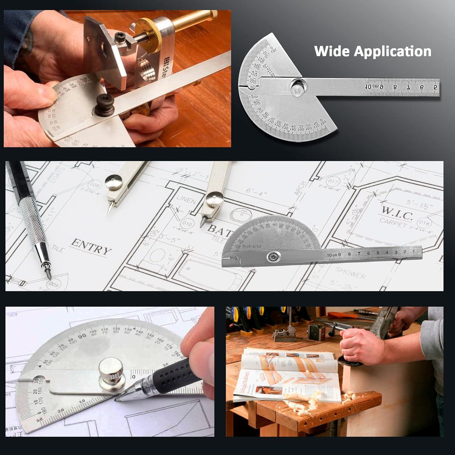 Transportador de Ángulo 0-180° Acero Inoxidable 10 cm Doble Brazo