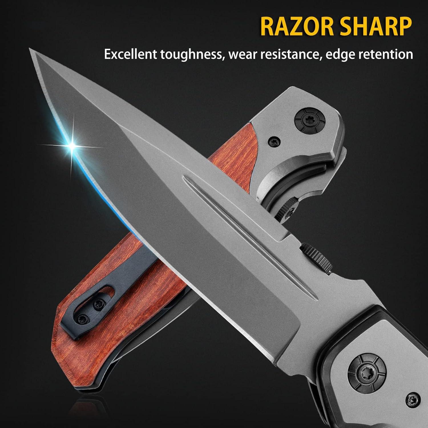 Navaja de bolsillo NedFoss DA30, cuchillo plegable 9.9 cm, mango de palo de rosa