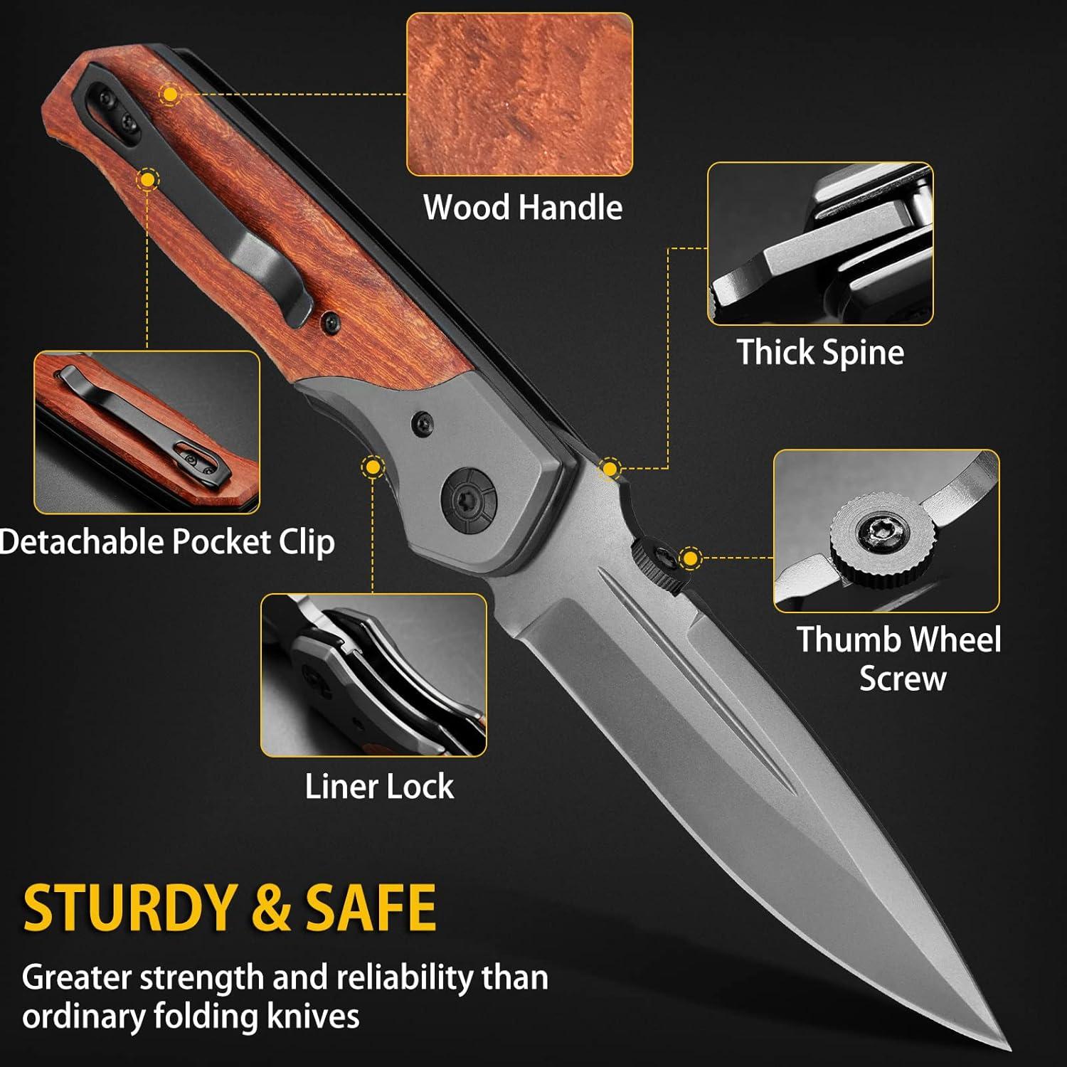 Navaja de bolsillo NedFoss DA30, cuchillo plegable 9.9 cm, mango de palo de rosa