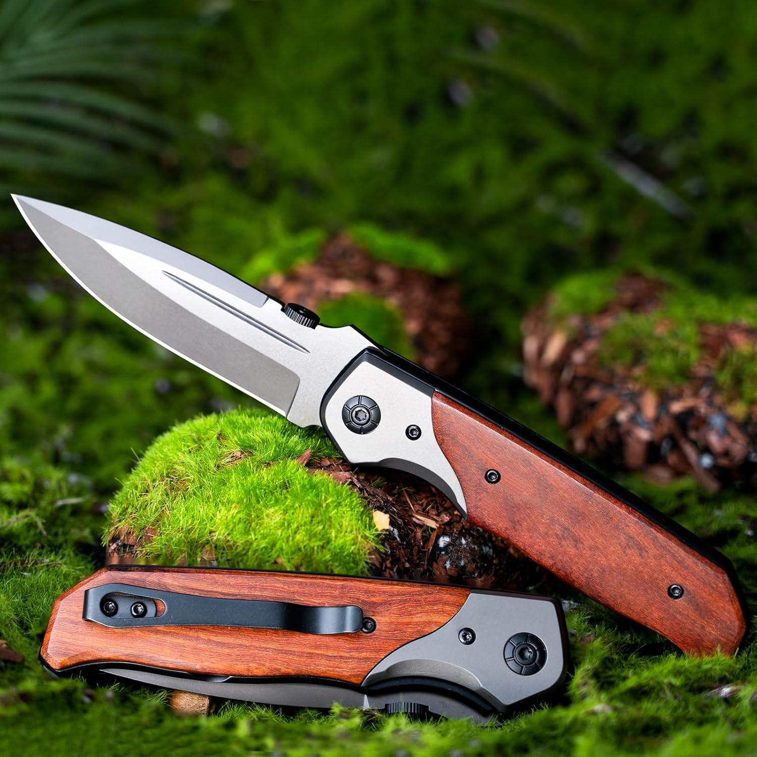 Navaja de bolsillo NedFoss DA30, cuchillo plegable 9.9 cm, mango de palo de rosa