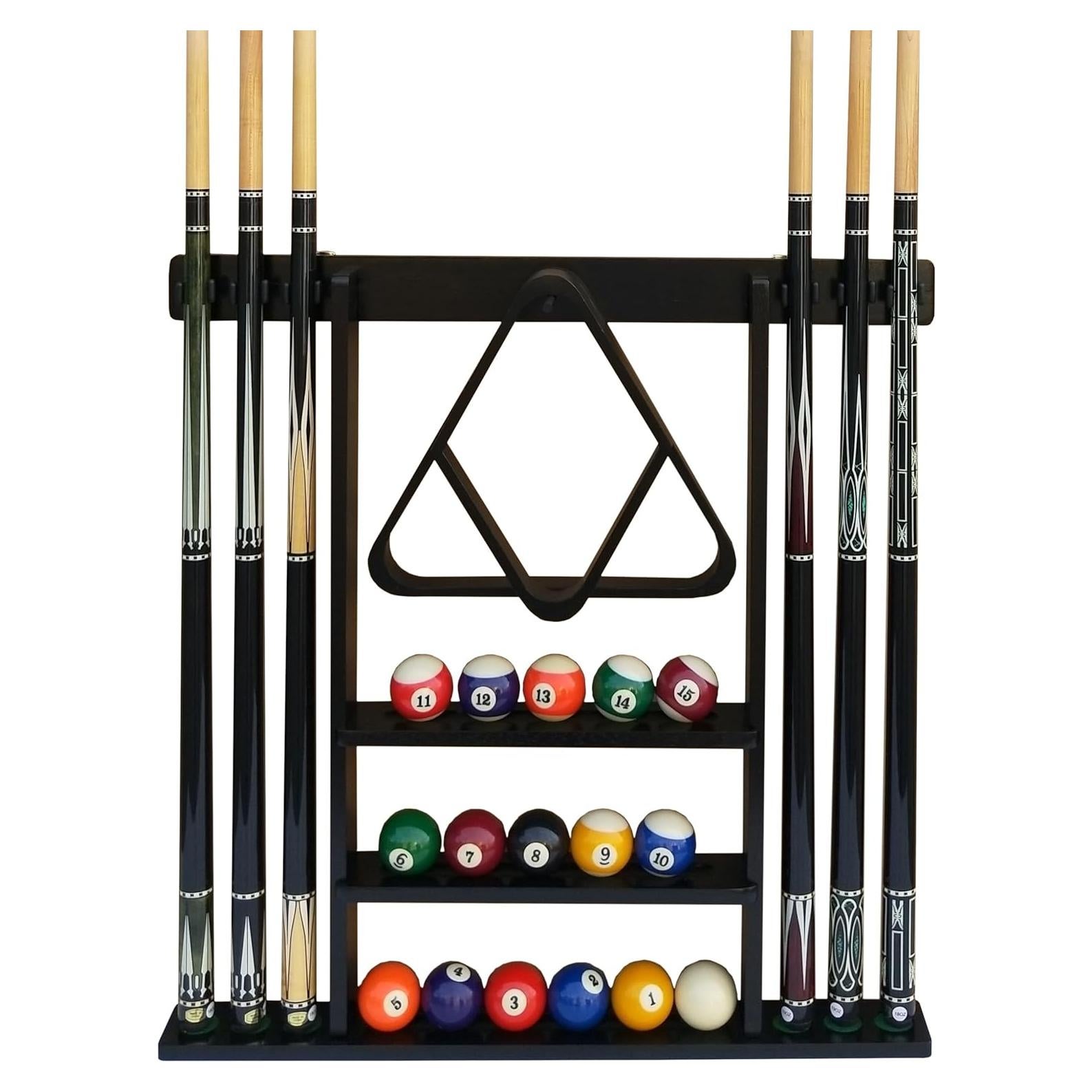 Soporte de pared para tacos de billar Flintar, madera dura negra