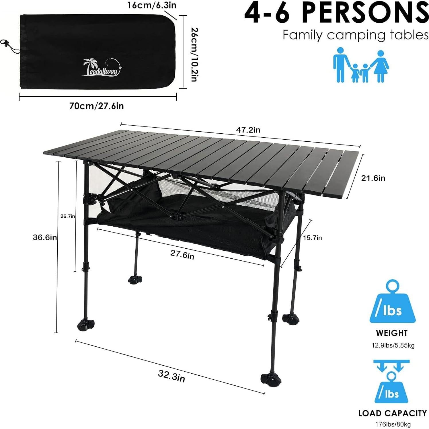 Mesa de Camping Plegable Ajustable LEADALLWAY 120x55 cm