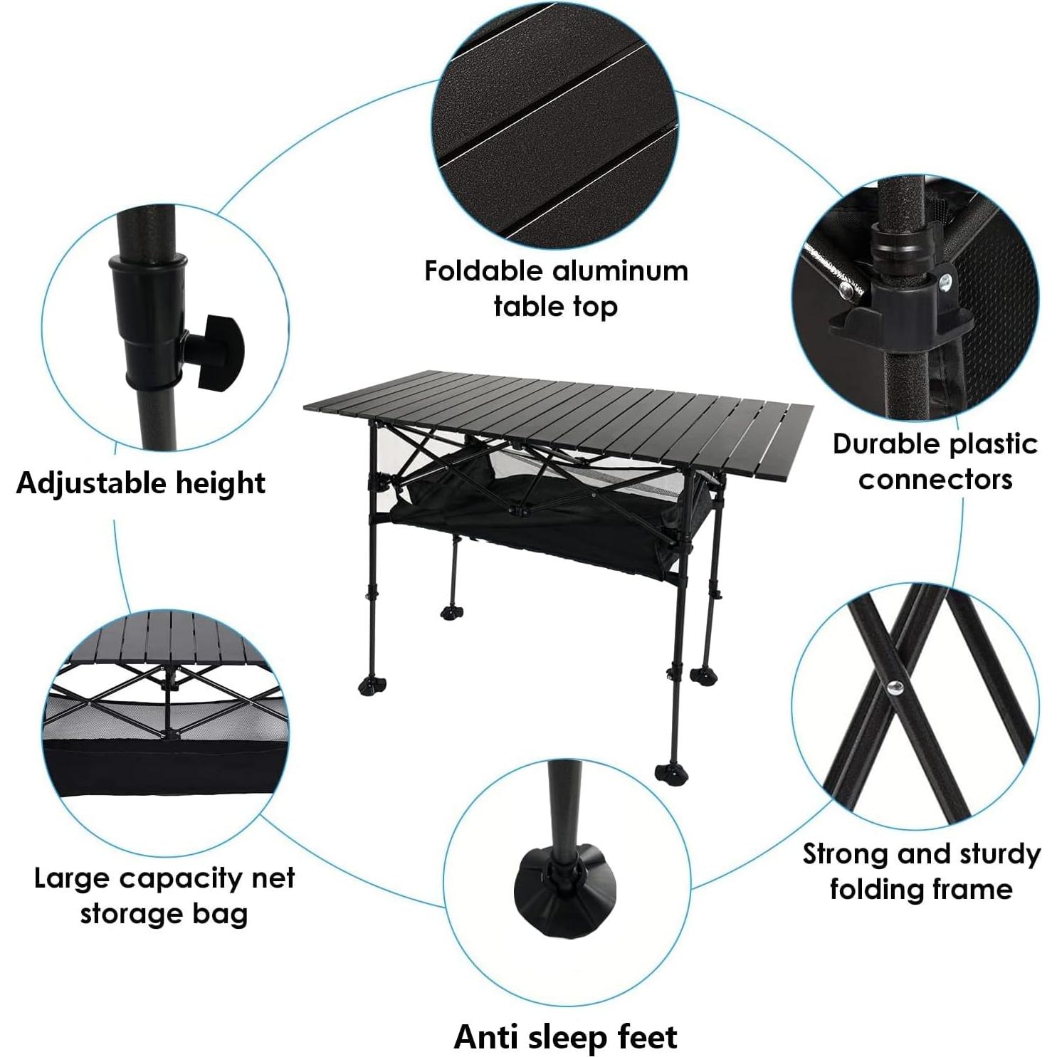 Mesa de Camping Plegable Ajustable LEADALLWAY 120x55 cm