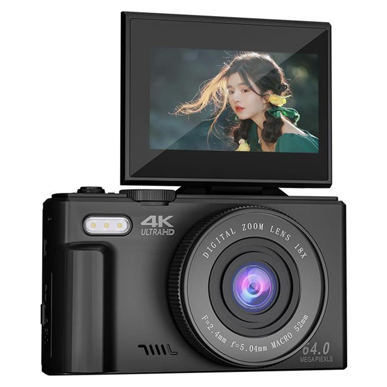 Cámara Digital Zunate 64MP 4K UHD con Zoom 18X y Pantalla 3"