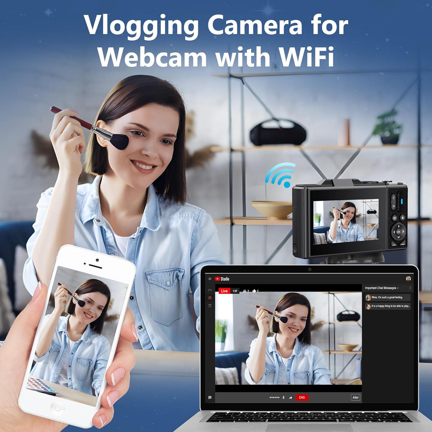 Cámara Digital Zunate 64MP 4K UHD con Zoom 18X y Pantalla 3"