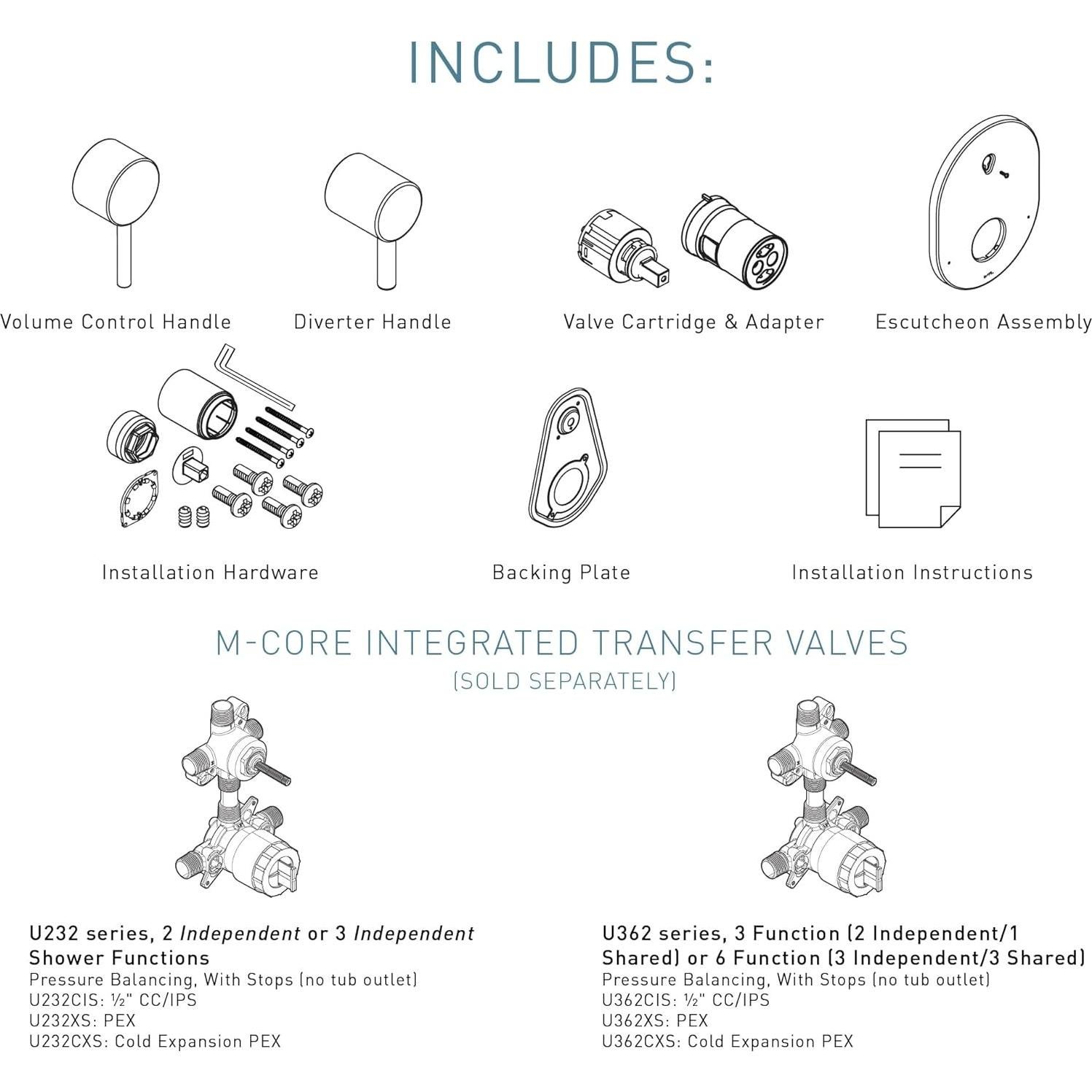 Trim de Ducha Moen M-CORE 3-Series Oro Cepillado 2-Manijas