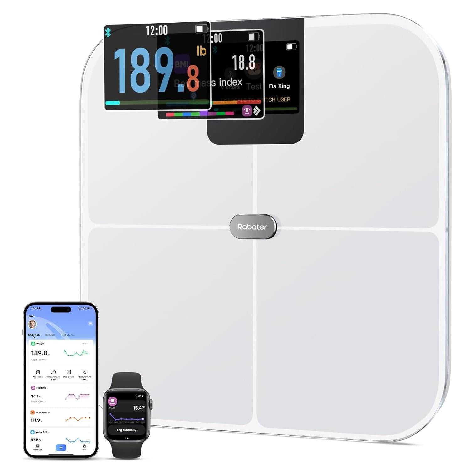 Báscula Inteligente Digital Rabater 28 Métricas 181.4 kg Blanco