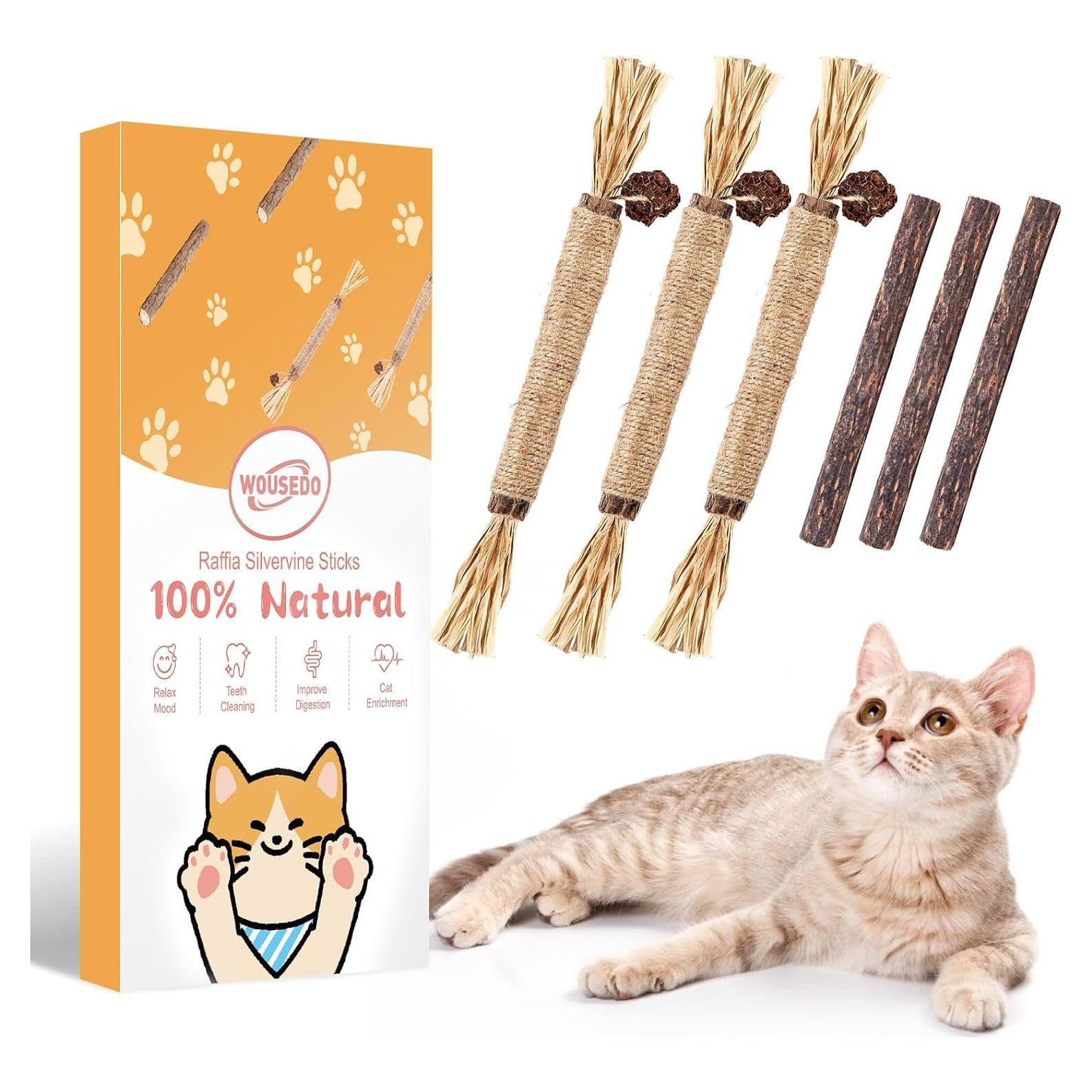 Paquete de 6 Palos de Silvervine WOUSEDO para Gatos