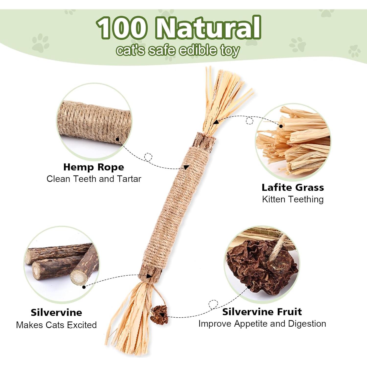 Paquete de 6 Palos de Silvervine WOUSEDO para Gatos