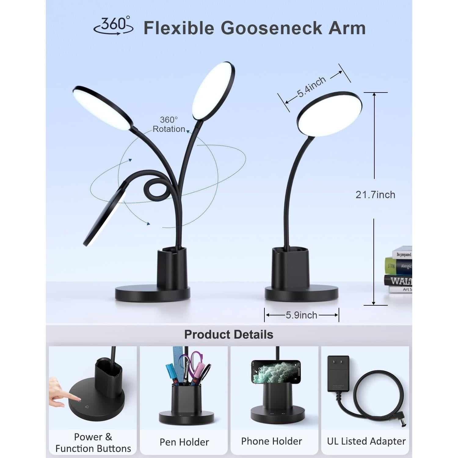 Lámpara de Escritorio LED Sailstar Negra, Regulable 3 Modos 800LM