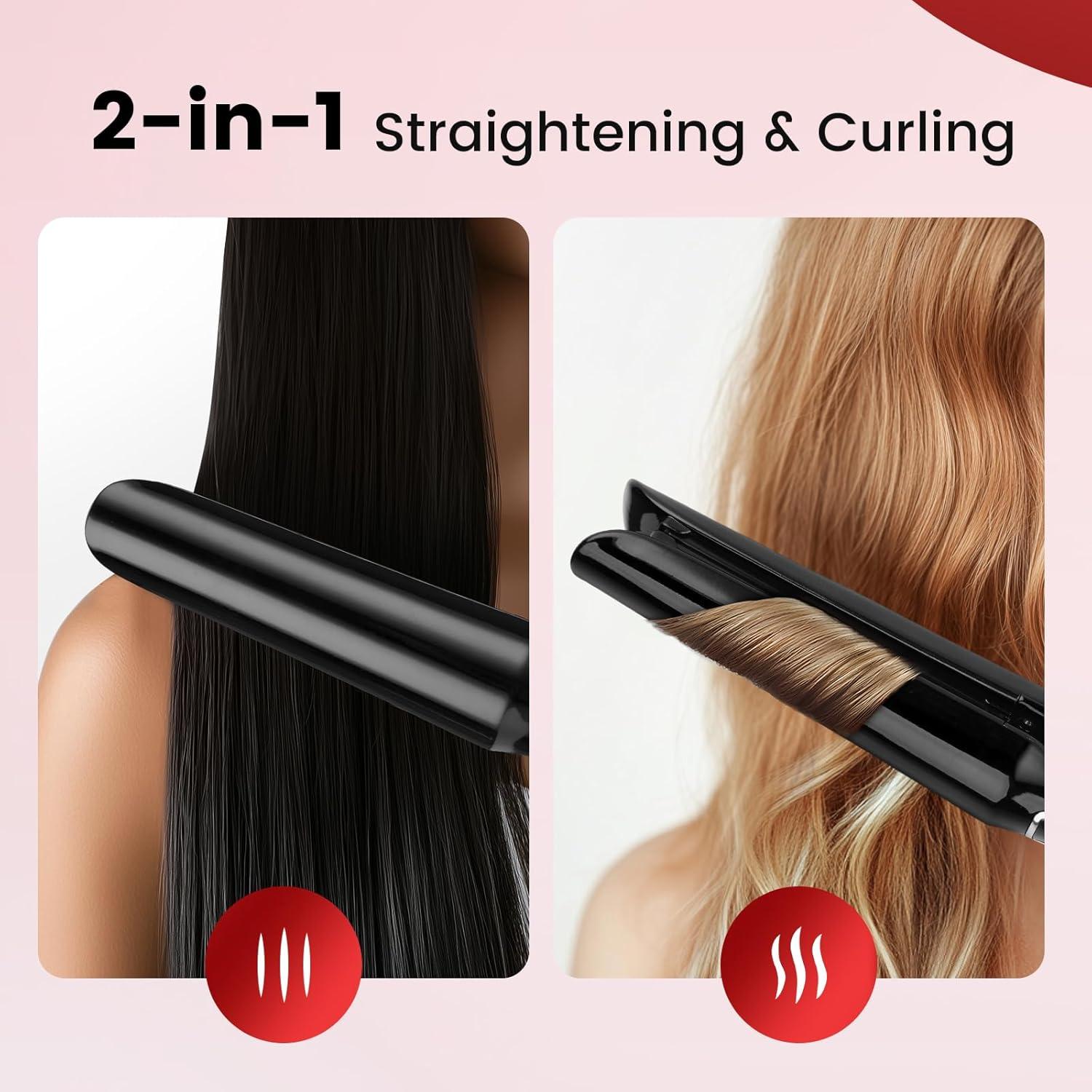 Plancha y Rizador 2 en 1 PRITECH Cerámica Titanio Negro