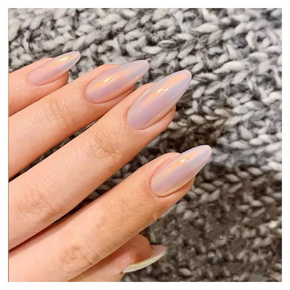 30 Uñas Presionadas Almendra Champán - Kit Reutilizable con Caja