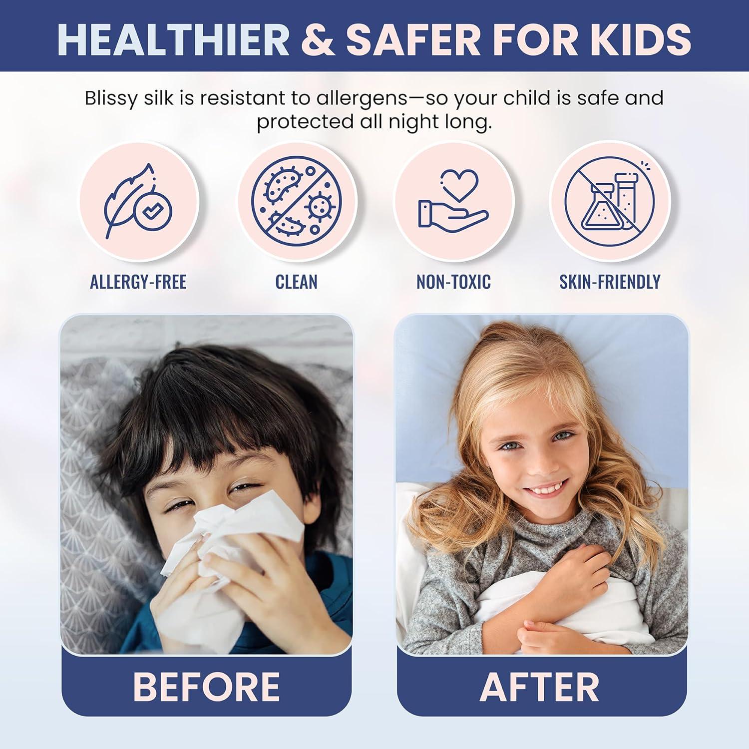 Funda de Almohada de Seda Blissy 100% Pura 50.8x66 cm Azul Bebé