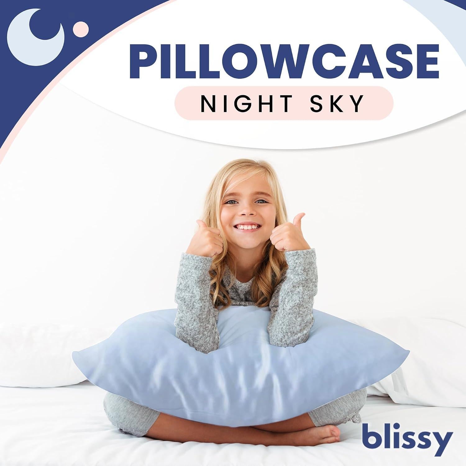 Funda de Almohada de Seda Blissy 100% Pura 50.8x66 cm Azul Bebé