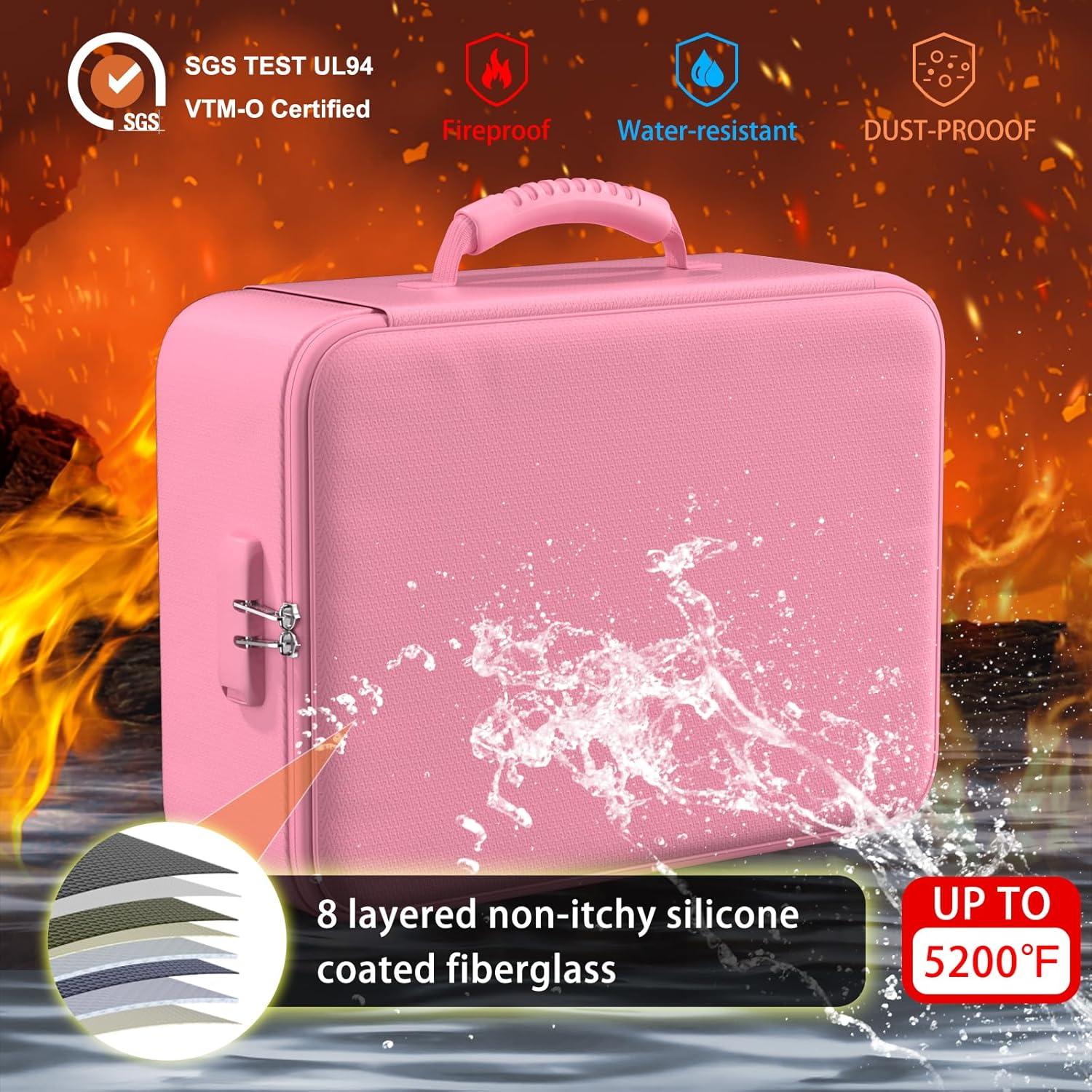 Bolsa Ignífuga ENGPOW 5200°F Rosa con Cerradura y 8 Capas