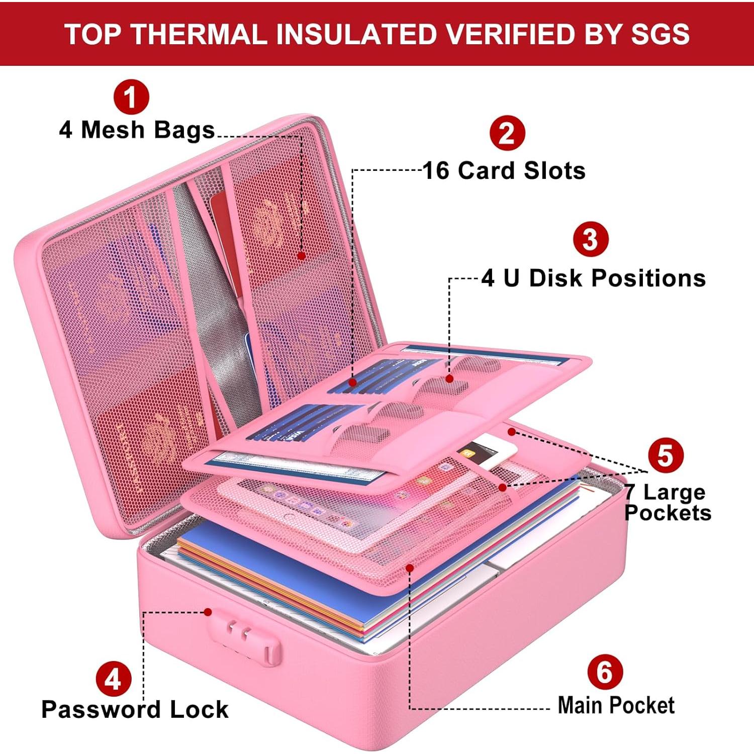Bolsa Ignífuga ENGPOW 5200°F Rosa con Cerradura y 8 Capas