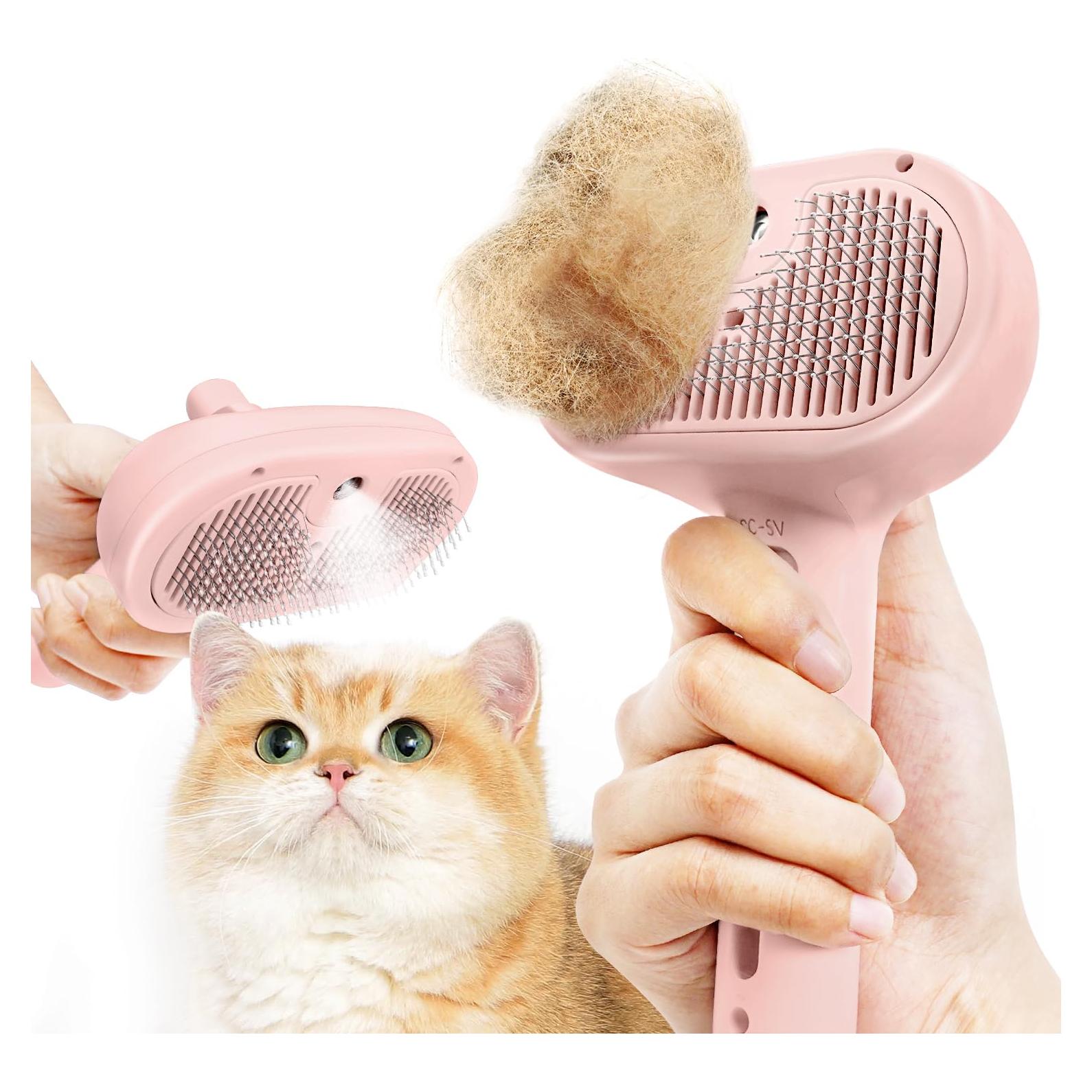 Cepillo Acicalador Rosa PUKMCX con Spray y Autolimpieza