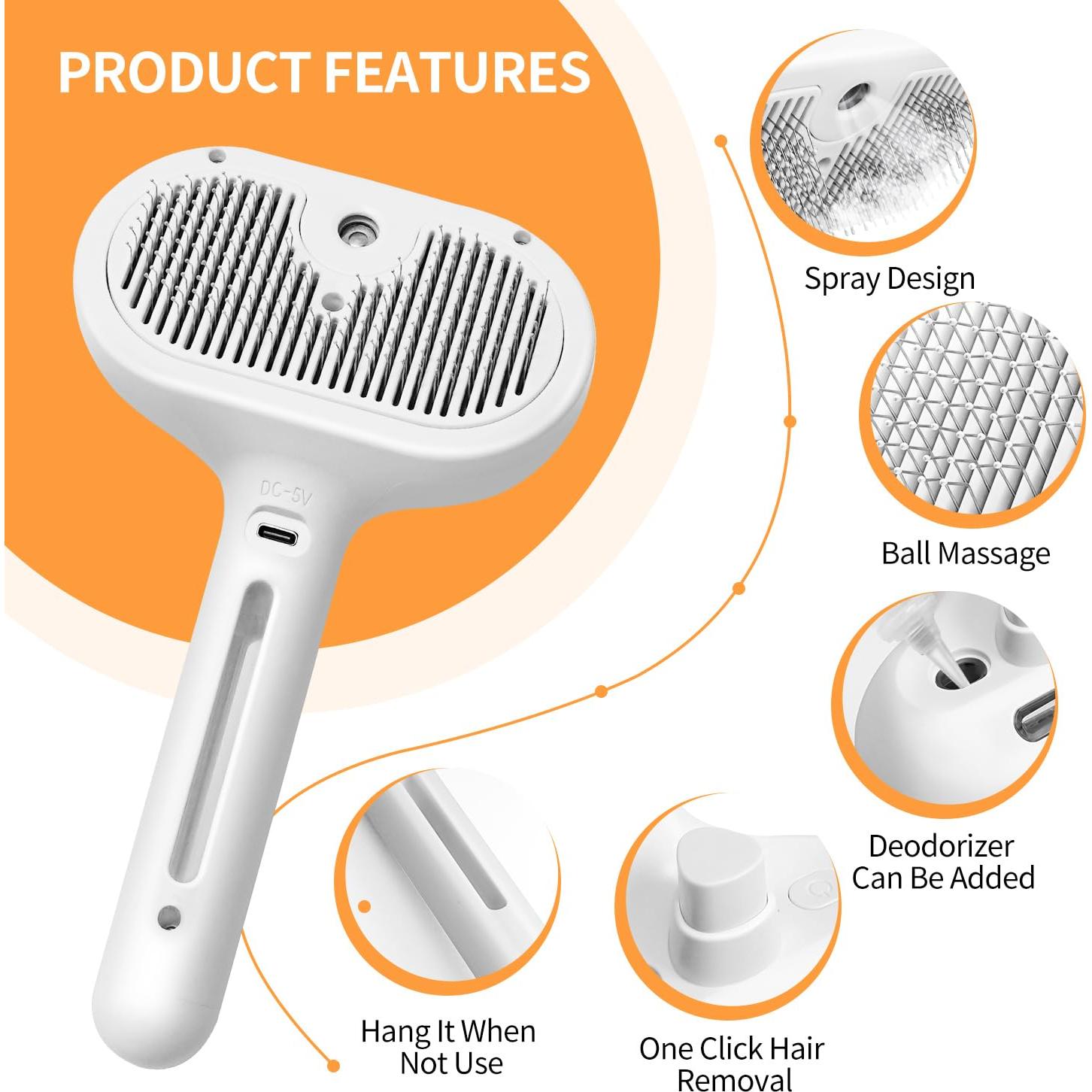 Cepillo Acicalador Rosa PUKMCX con Spray y Autolimpieza