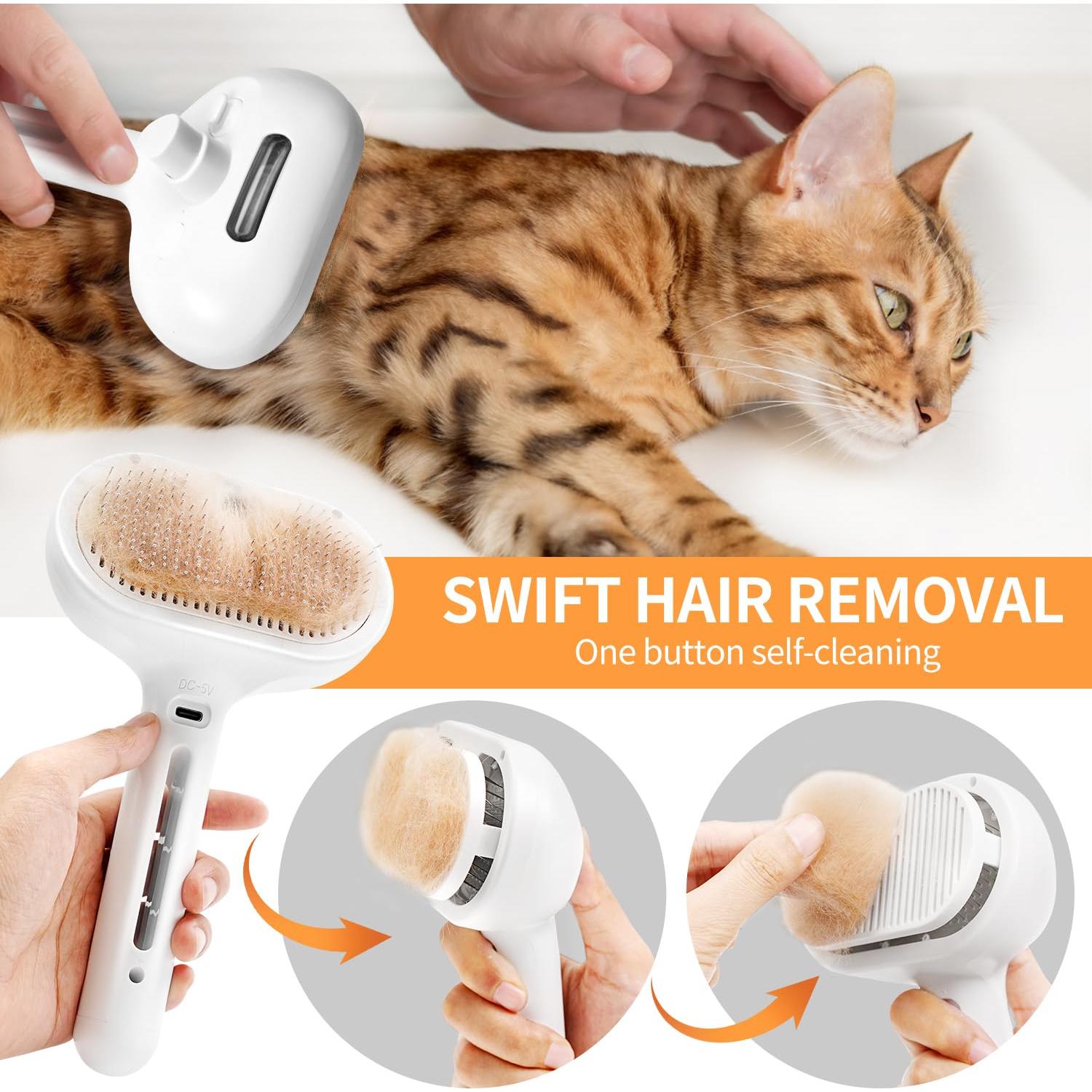 Cepillo Acicalador Rosa PUKMCX con Spray y Autolimpieza