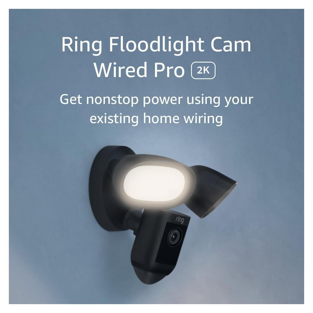 Ring Floodlight Cam Wired Pro with Bird’s Eye View and 3D Motion Detection, Black