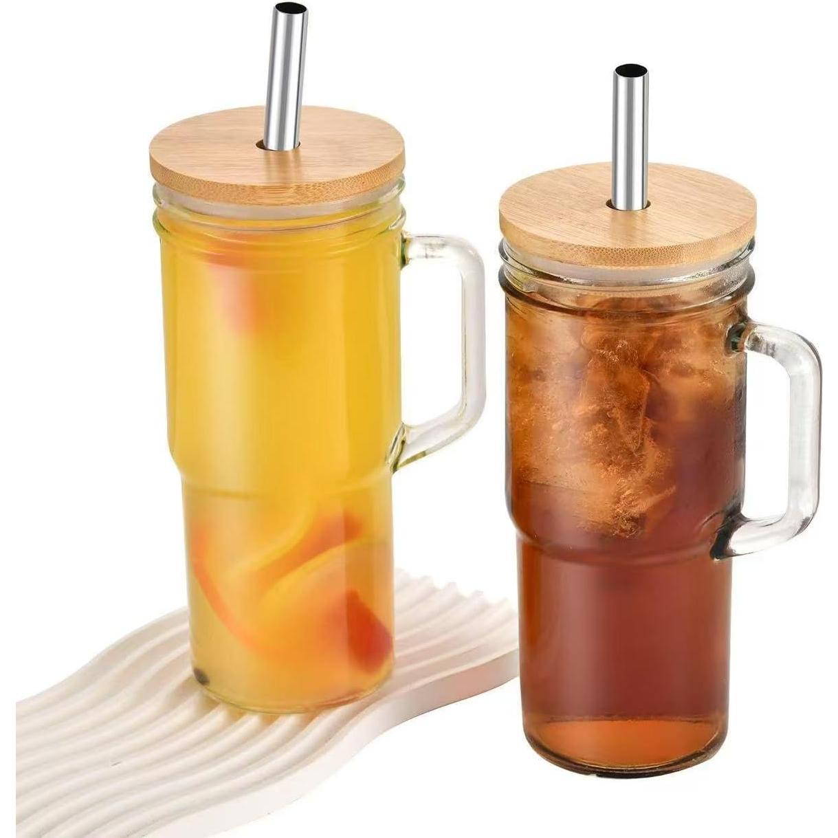 Vasos de vidrio 24 oz con tapa y popote FRAGSCEN - 2 Paquete