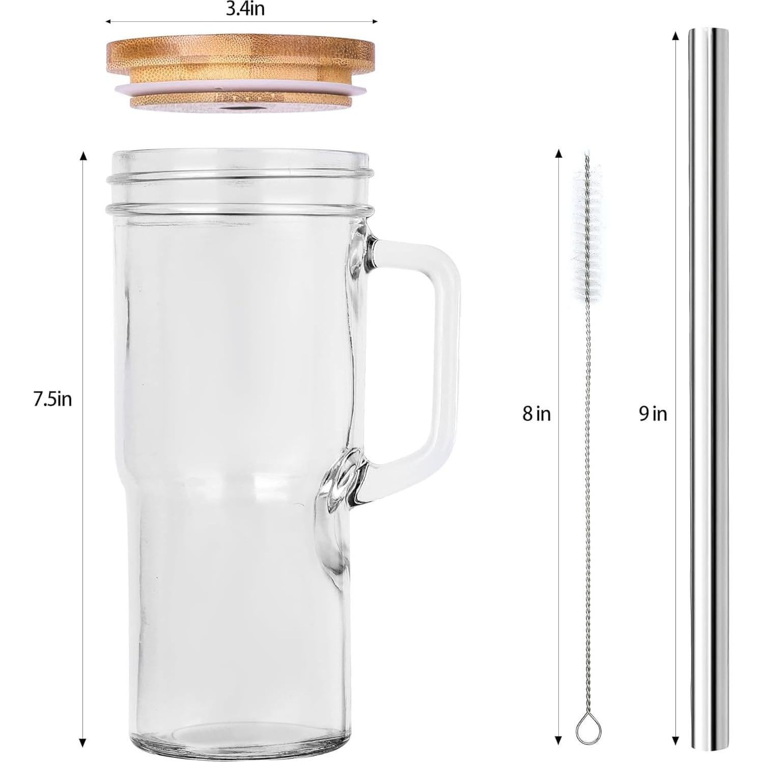 Vasos de vidrio 24 oz con tapa y popote FRAGSCEN - 2 Paquete