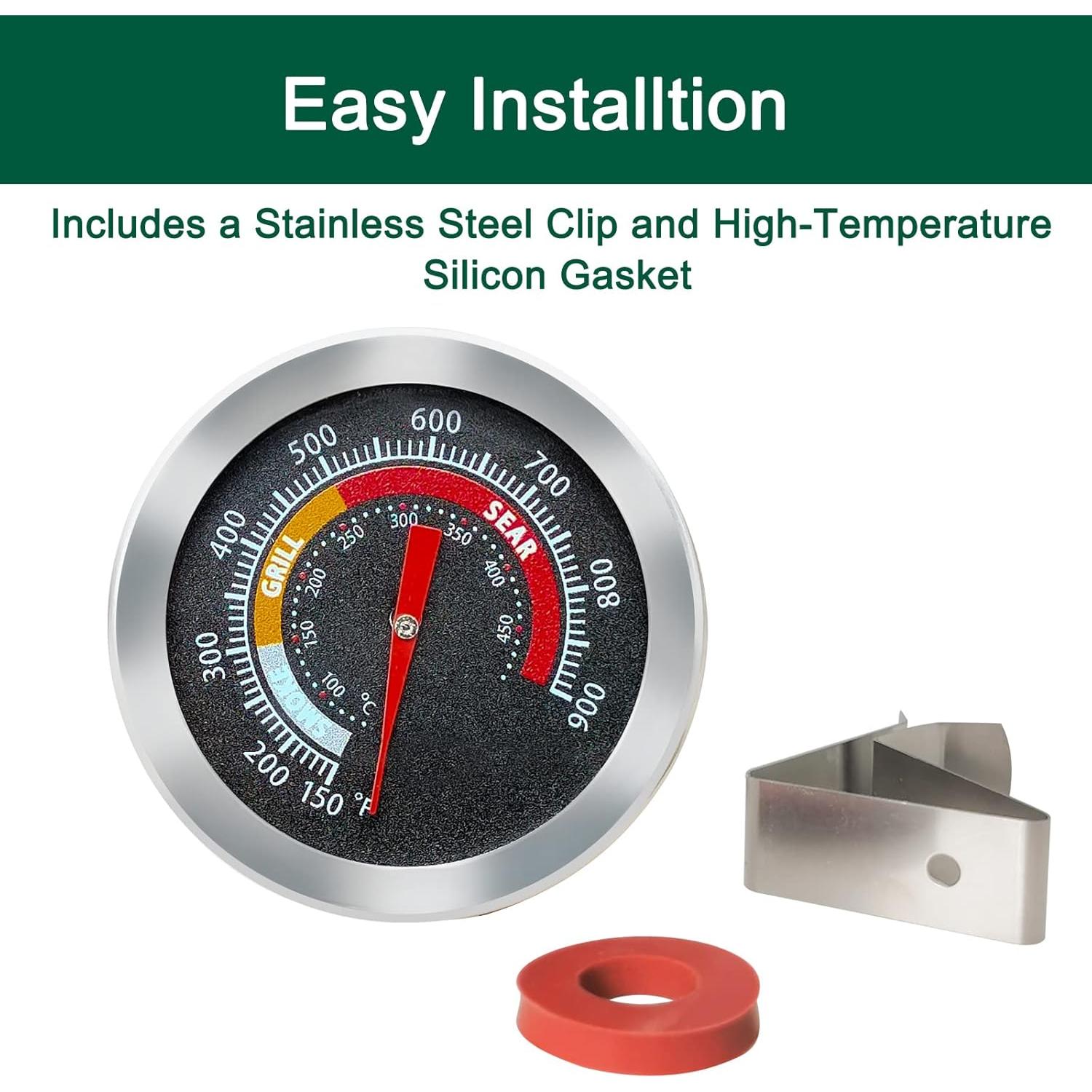 Upgrade Replacement Thermometer for M/MiniMax Big Green Egg,2" Grill Temperature Gauge for Big Green Egg Accessories 150-900°F with Waterproof and No-Fog Glass Lens