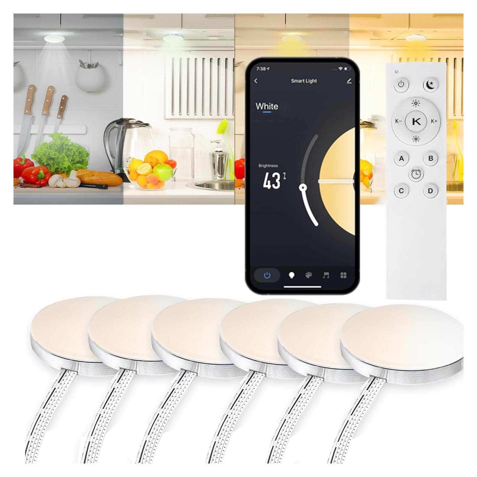 Kit de 6 Luces LED Puck WiFi YSRSAI 2700K-6500K Control Remoto