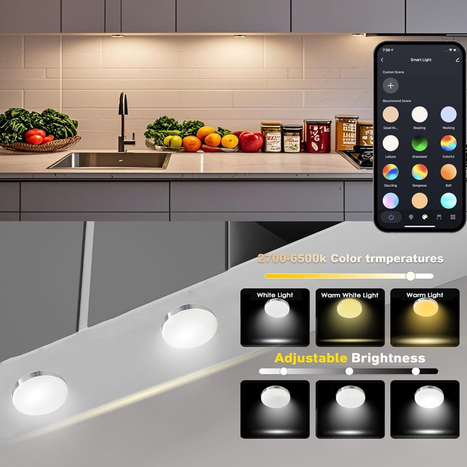 Kit de 6 Luces LED Puck WiFi YSRSAI 2700K-6500K Control Remoto