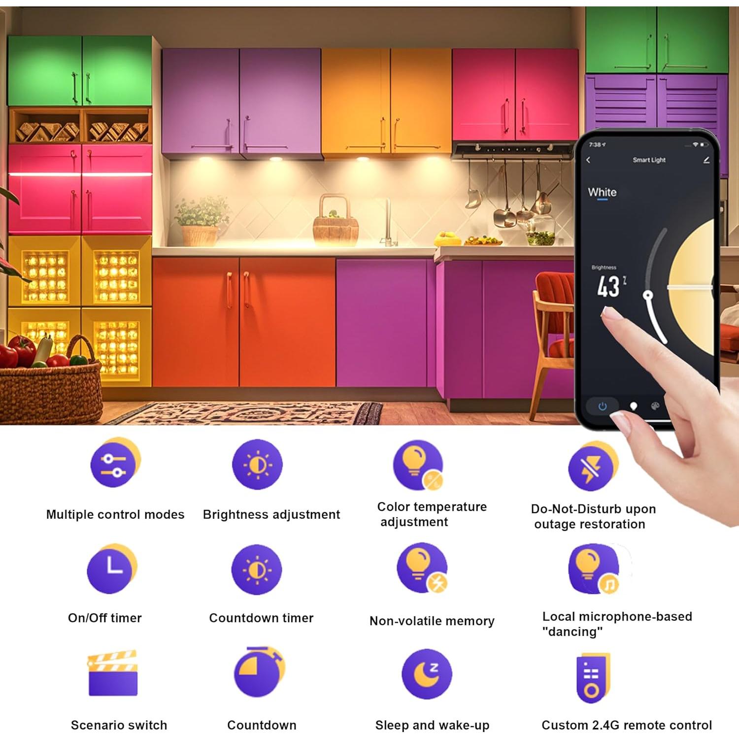 Kit de 6 Luces LED Puck WiFi YSRSAI 2700K-6500K Control Remoto