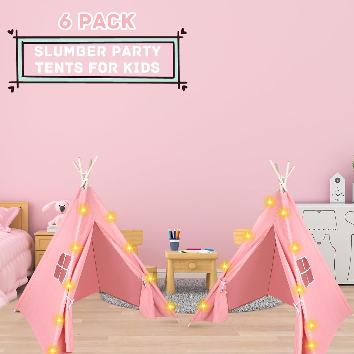 6 Tiendas Teepee Rosa MBJZSL con Luces 10FT para Niños