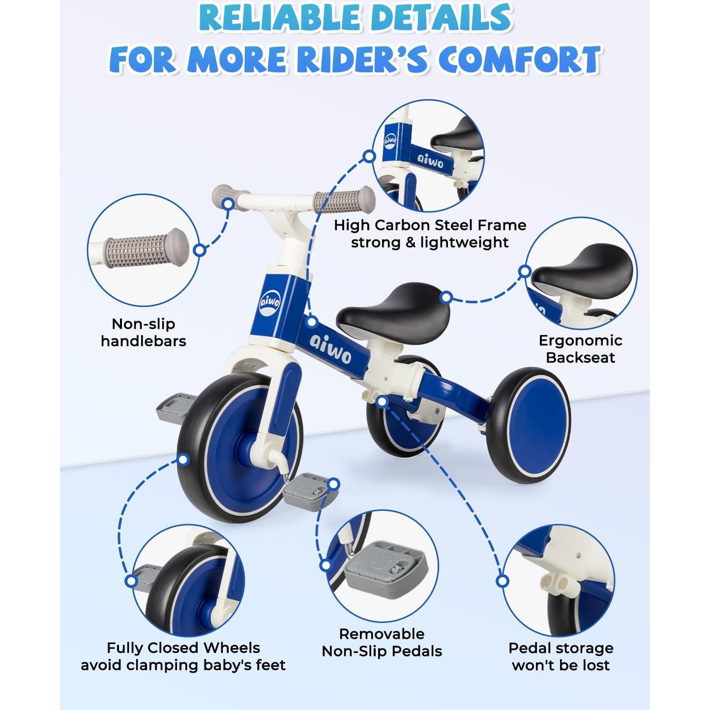 Triciclo 4 en 1 Aiwo para Niños 1-3 Años - Bicicleta Equilibrio