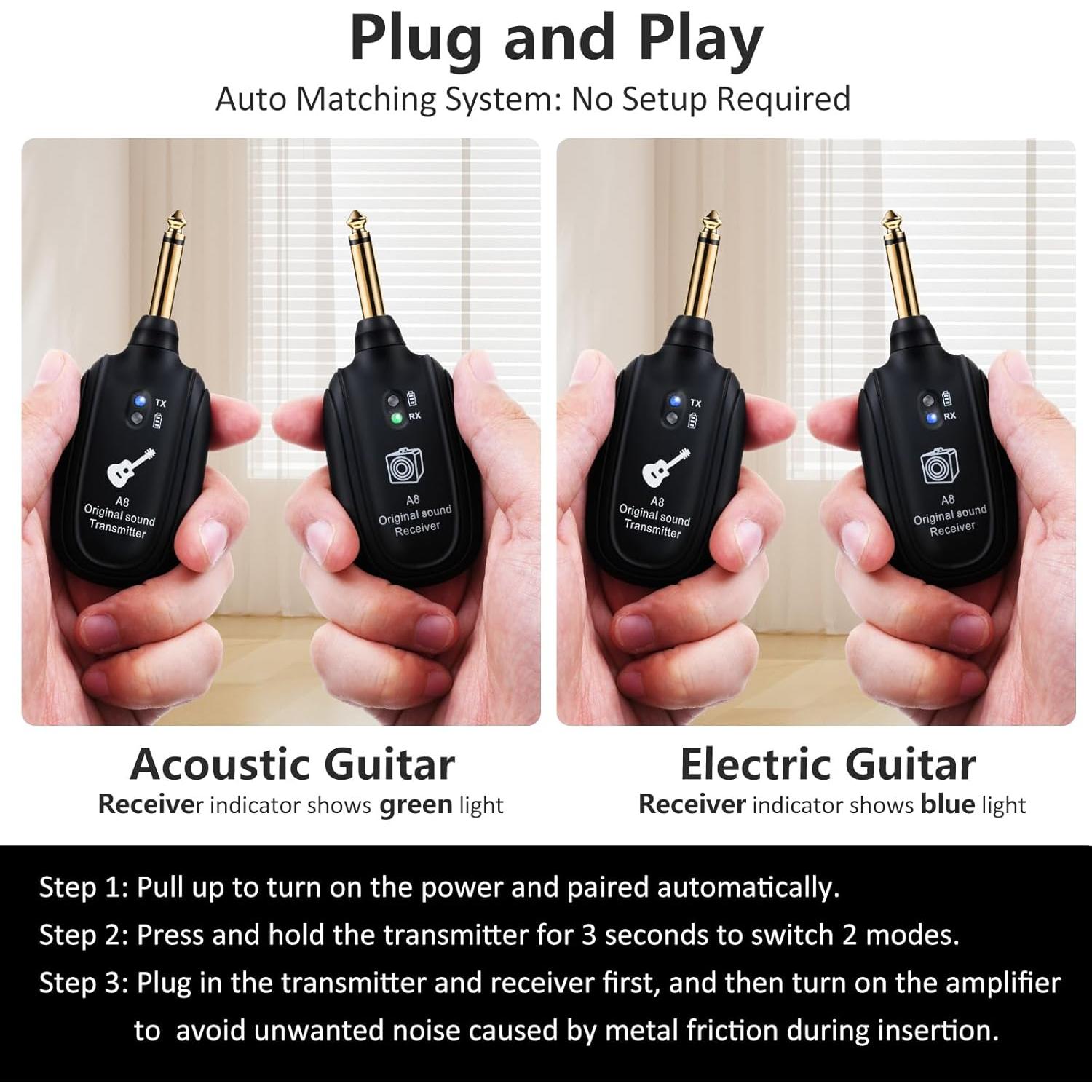 Transmisor y Receptor Inalámbrico WENTELMUSIC A8 para Guitarra