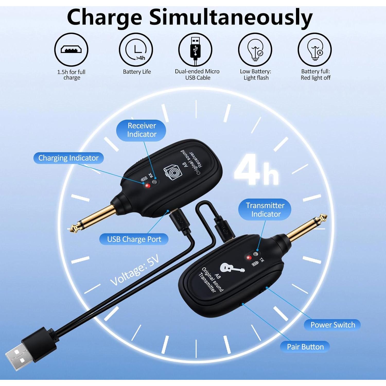 Transmisor y Receptor Inalámbrico WENTELMUSIC A8 para Guitarra