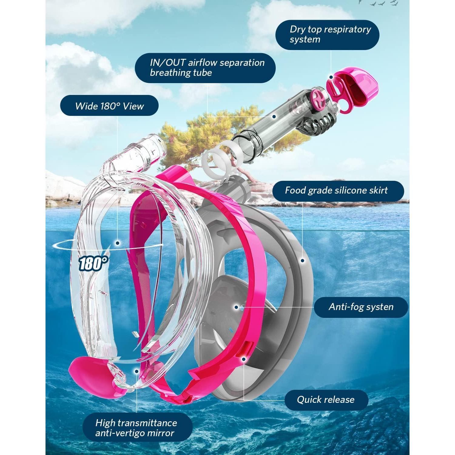 Máscara de Snorkel QingSong 180° Antivaho y Antifugas