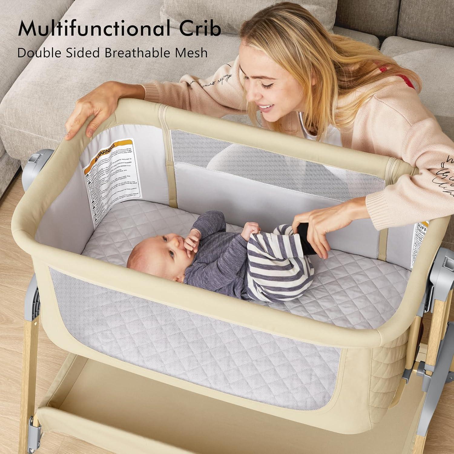 Cuna Lateral TotRun Ajustable 5 Alturas con Colchón y Ruedas