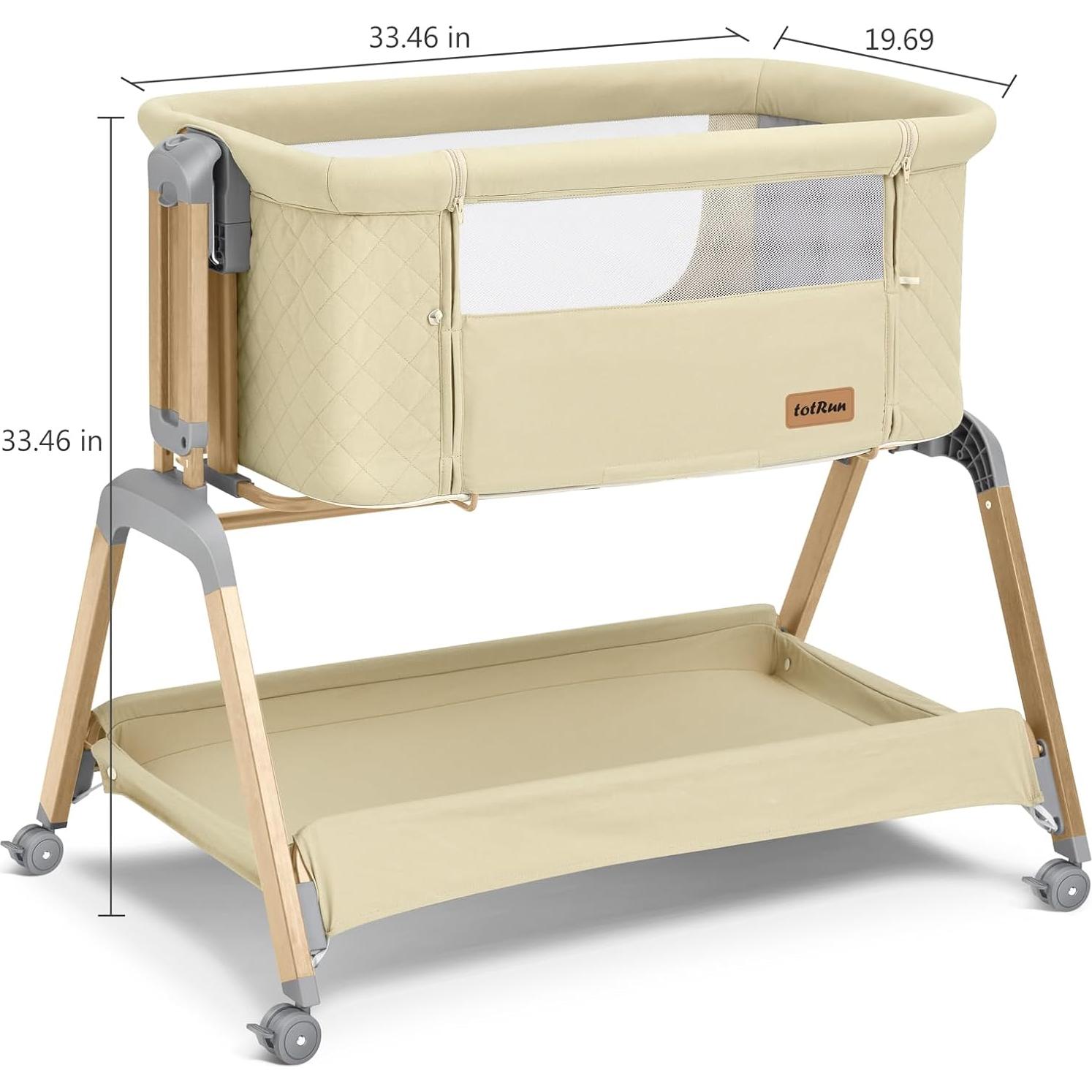 Cuna Lateral TotRun Ajustable 5 Alturas con Colchón y Ruedas