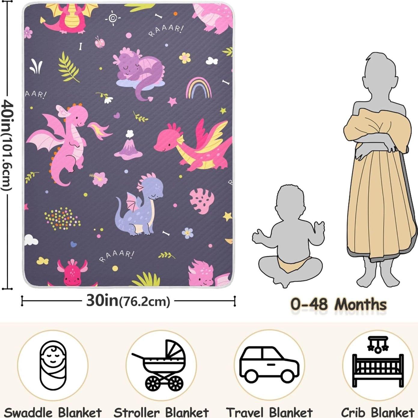 Manta para Bebés Qilmy Dragones Lindos 76x102 cm Algodón Suave