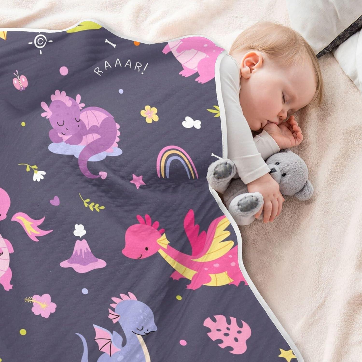 Manta para Bebés Qilmy Dragones Lindos 76x102 cm Algodón Suave