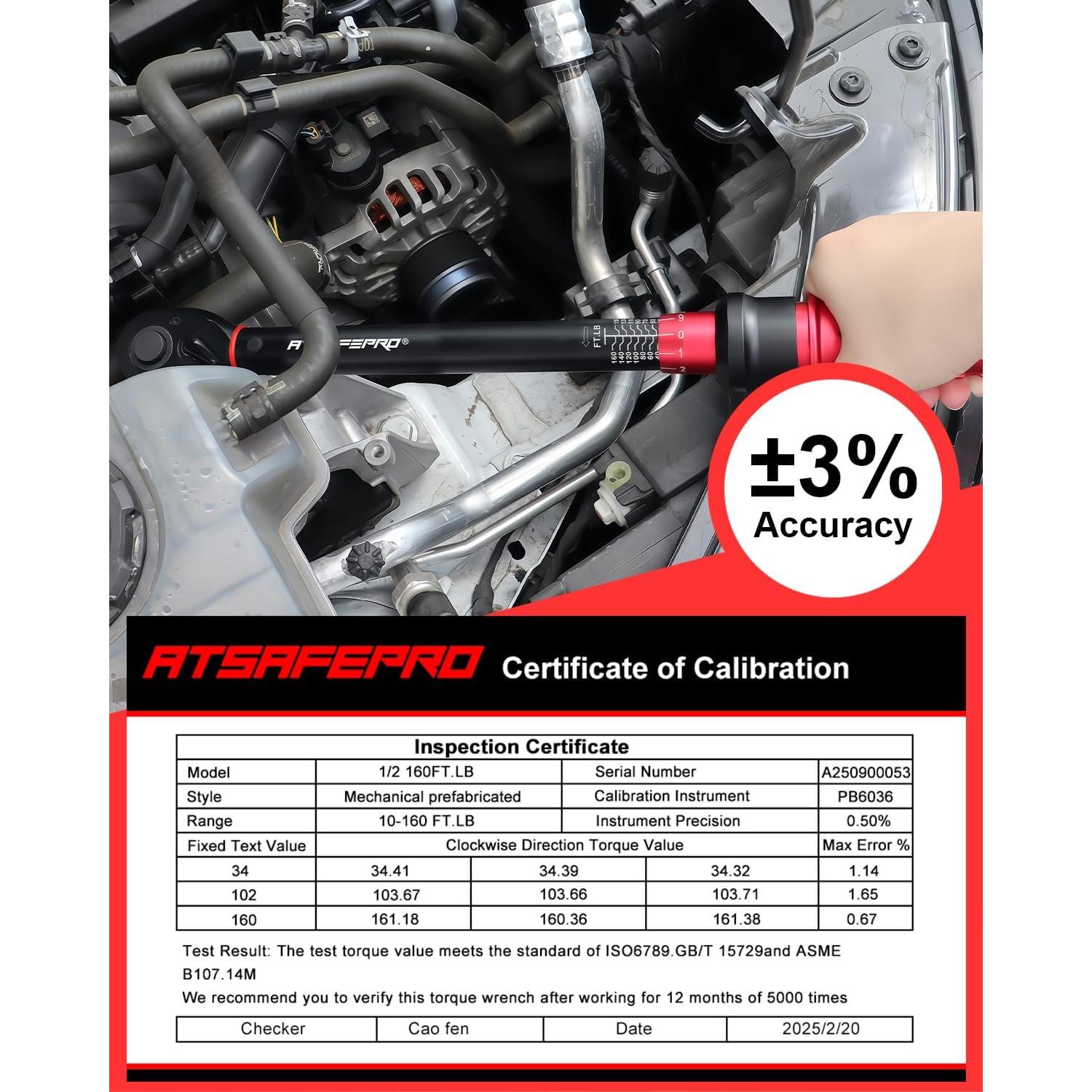 Llave de Torque ATsafepro 1/2" 10-160 Ft-Lb (13.60-217 Nm) Precisa